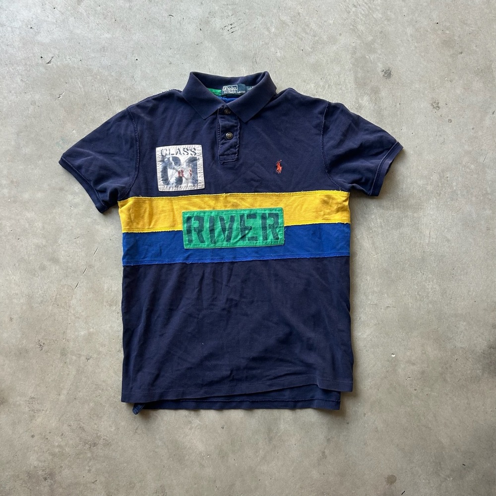 Polo Ralph Lauren Mens Blue RL Rafting Colorblock Patch Polo Shirt Large Custom